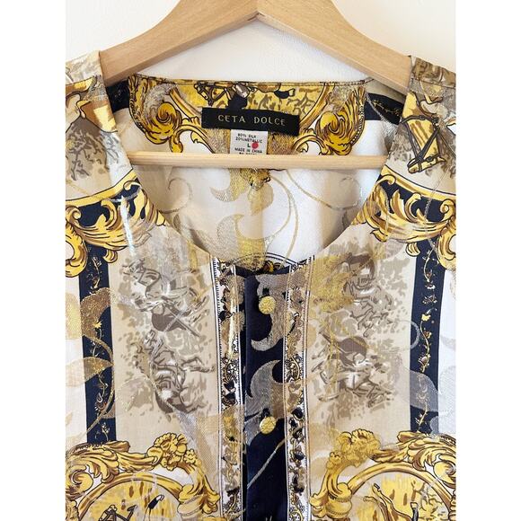 Ceta Dolce Vintage 80s Mens Polo Brocade Silk Metallic Tie Back Button Up Vest L - Picture 6 of 11